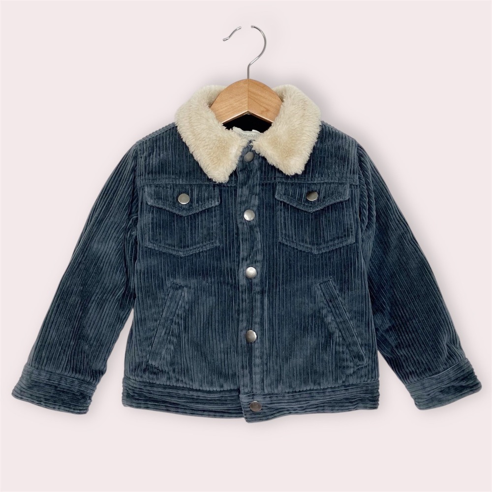Louis‎ Louise Brando Trucker Jacket Blue Gray Corduroy w/ Sherpa Collar 3 Years